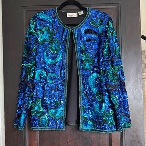 Laurence Kazar Blue and Green Sequin Blazer